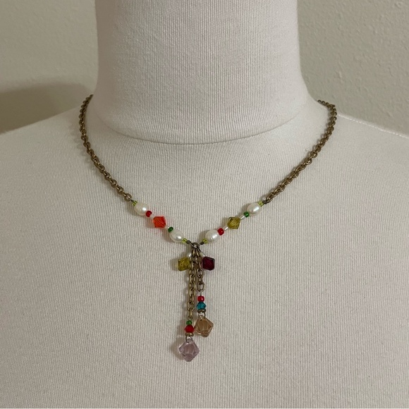 Source Unknown Jewelry - Bohemian multicolor stones and pearls on a dangle chain necklace and earrings